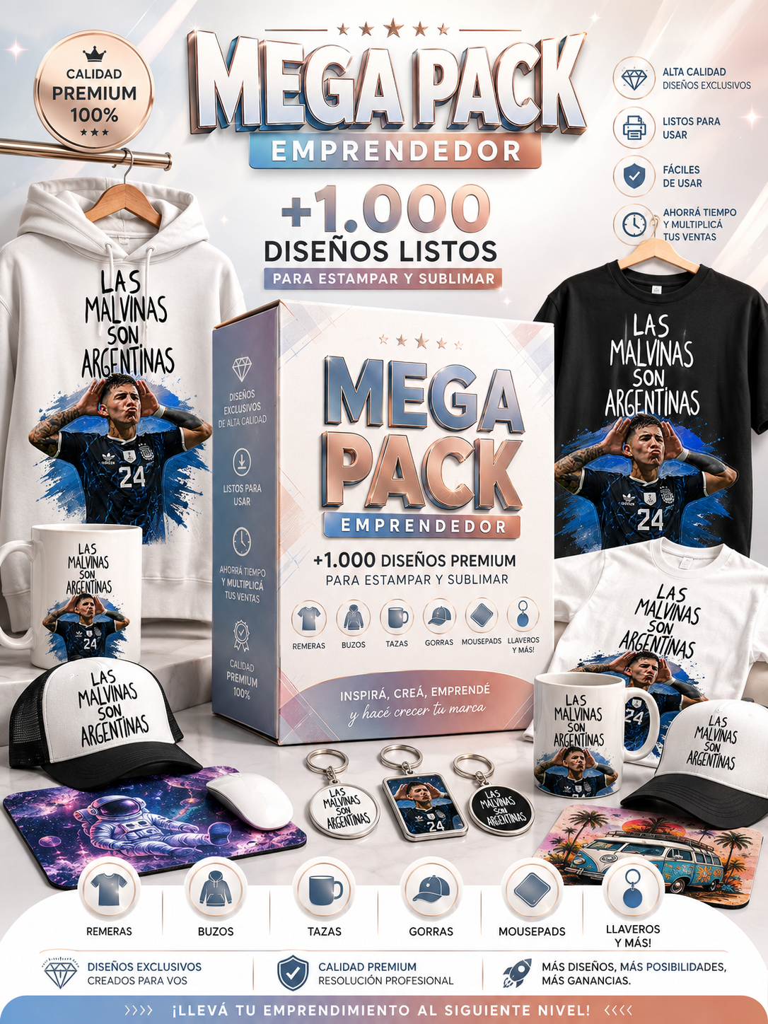 Mega pack emprendedor: +1.000 diseños listos para estampar + 7 Bonos de REGALO